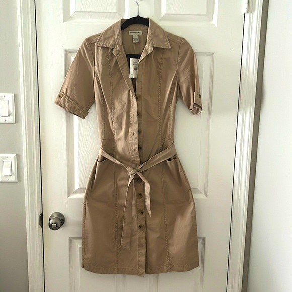 New w/Tag ~Banana Republic Midi Dark Tan/Beige Dress Size 2 - Picture 1 of 4